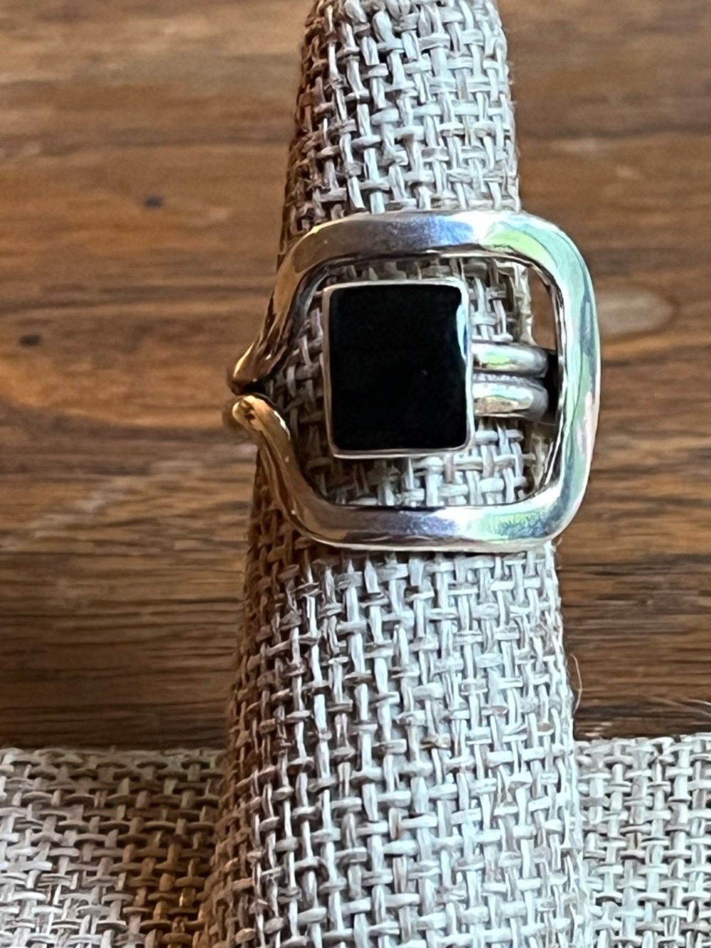 Sterling Silver Statement Ring with Black Onyx Square Stone